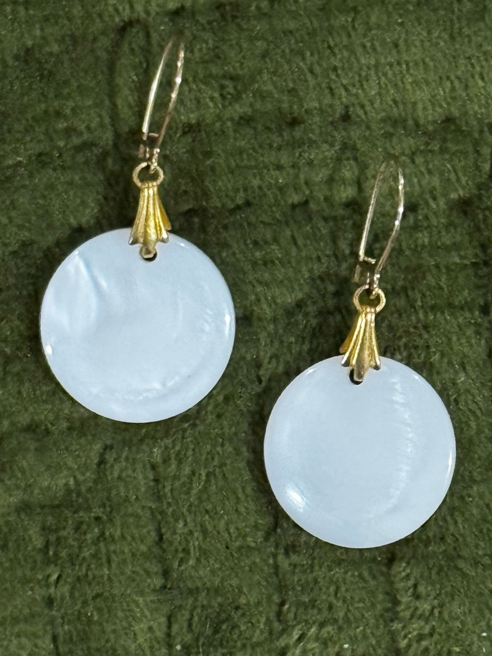 Vintage White Mother-of-Pearl Drop Earrings with Gold Accents